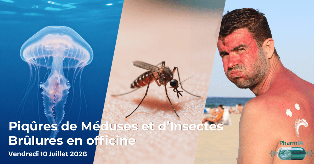 Piqûres de méduses, d’insectes, brûlures en officine